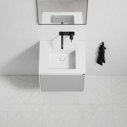 Luv Matte White Fluted Vanity Unit with Stone Basin 600 mm