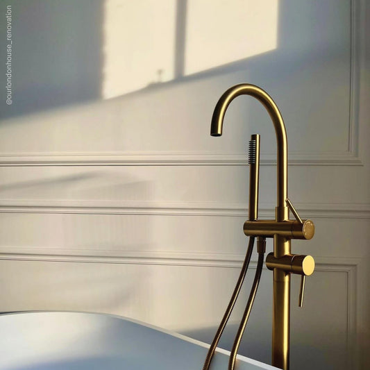 Luxe Brushed Gold Floorstanding Bath Shower Mixer Tap