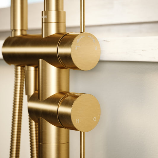 Luxe Brushed Gold Floorstanding Bath Shower Mixer Tap
