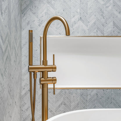 Luxe Brushed Gold Floorstanding Bath Shower Mixer Tap