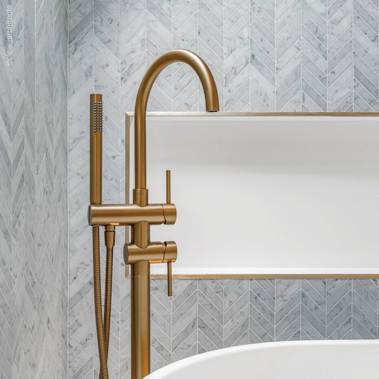 Luxe Brushed Gold Floorstanding Bath Shower Mixer Tap
