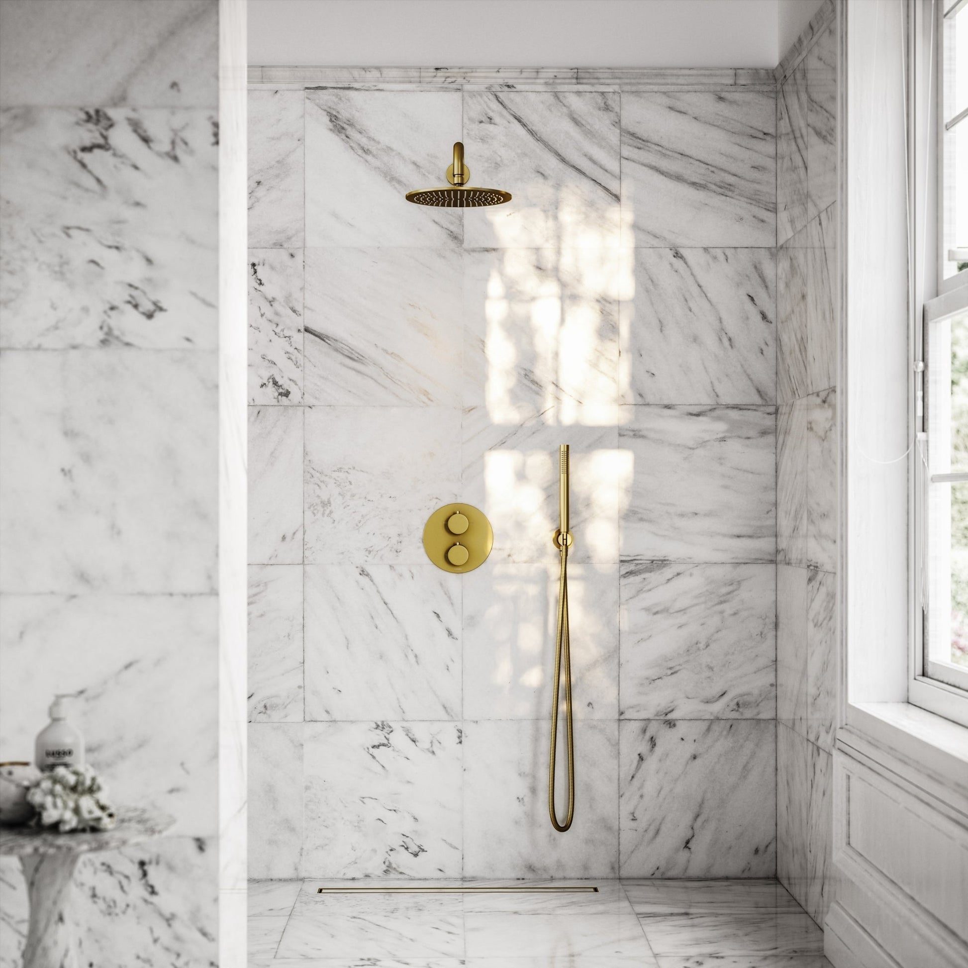 Luxe Brushed Gold Thermostatic Shower with Handheld Shower