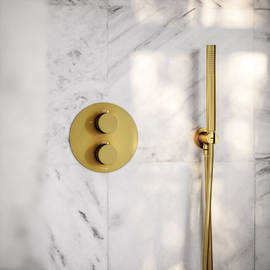 Luxe Brushed Gold Thermostatic Shower with Handheld Shower