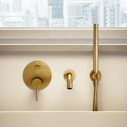 Luxe Brushed Gold Wall Mounted Bath Shower Mixer Tap
