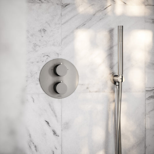 Luxe Brushed Stainless Thermostatic Shower with Handheld Shower