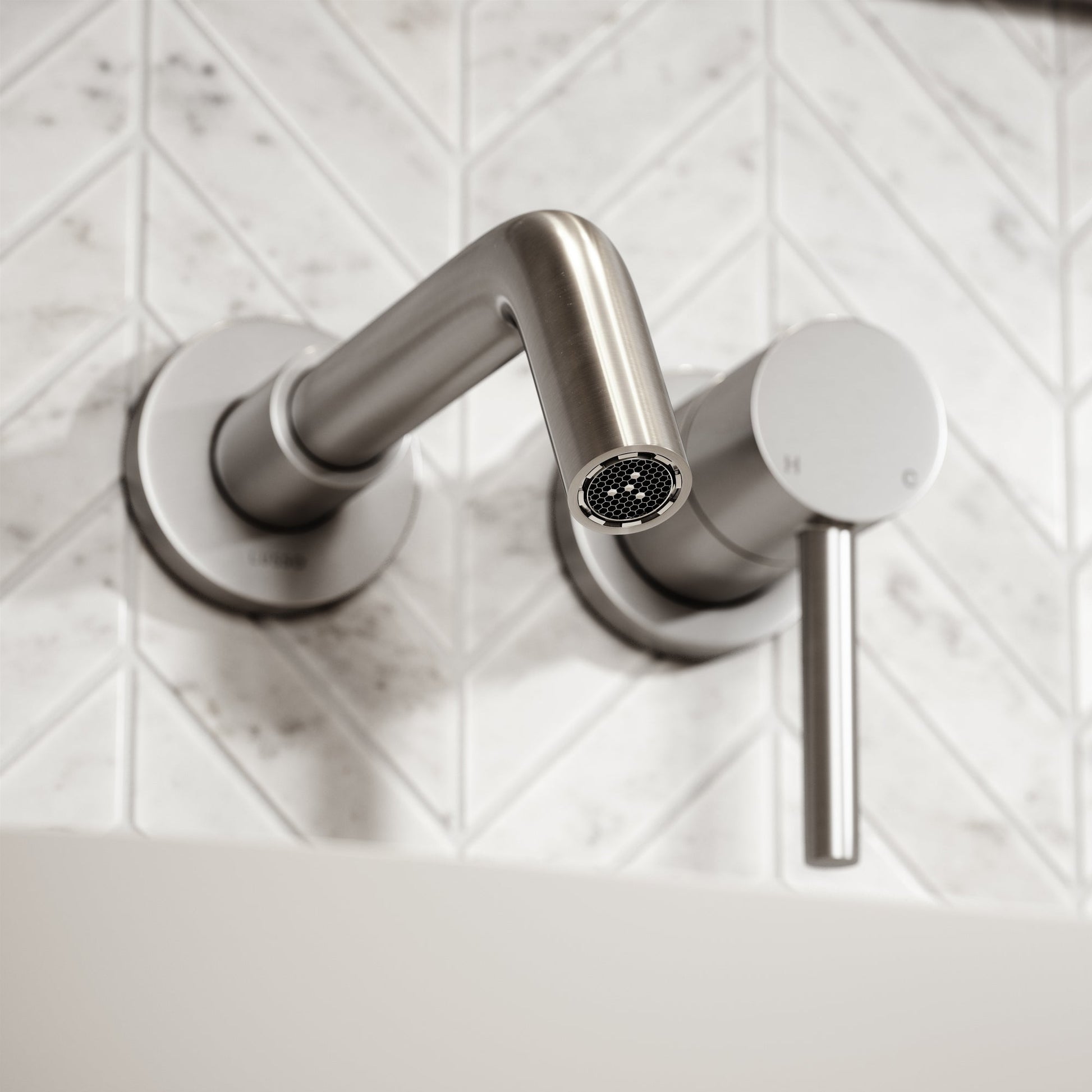 Luxe Brushed Stainless Wall Mounted Basin Mixer Tap V1
