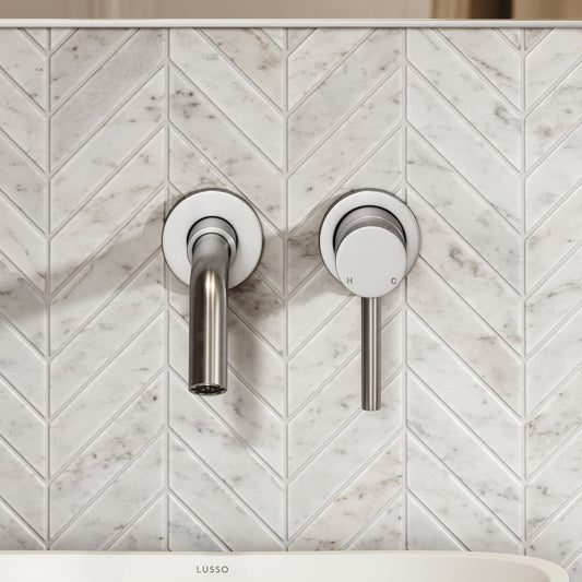 Luxe Brushed Stainless Wall Mounted Basin Mixer Tap V1