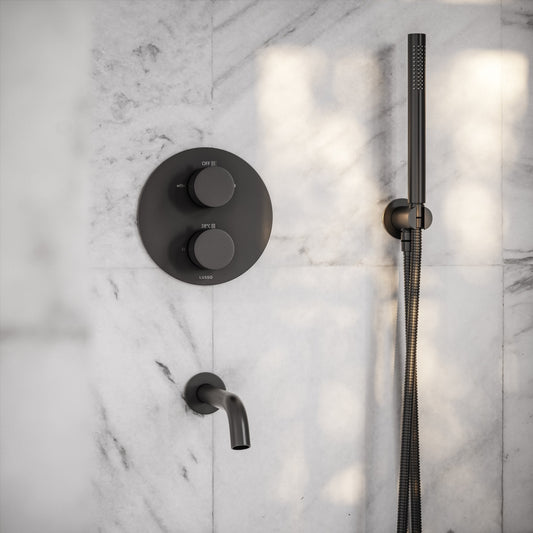Luxe Matte Black 3 Way Thermostatic Shower with Handheld Shower & Bath Spout