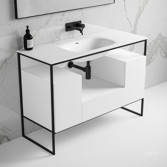 Luxe Matte Black Frame Vanity Unit with Stone Basin 1200mm