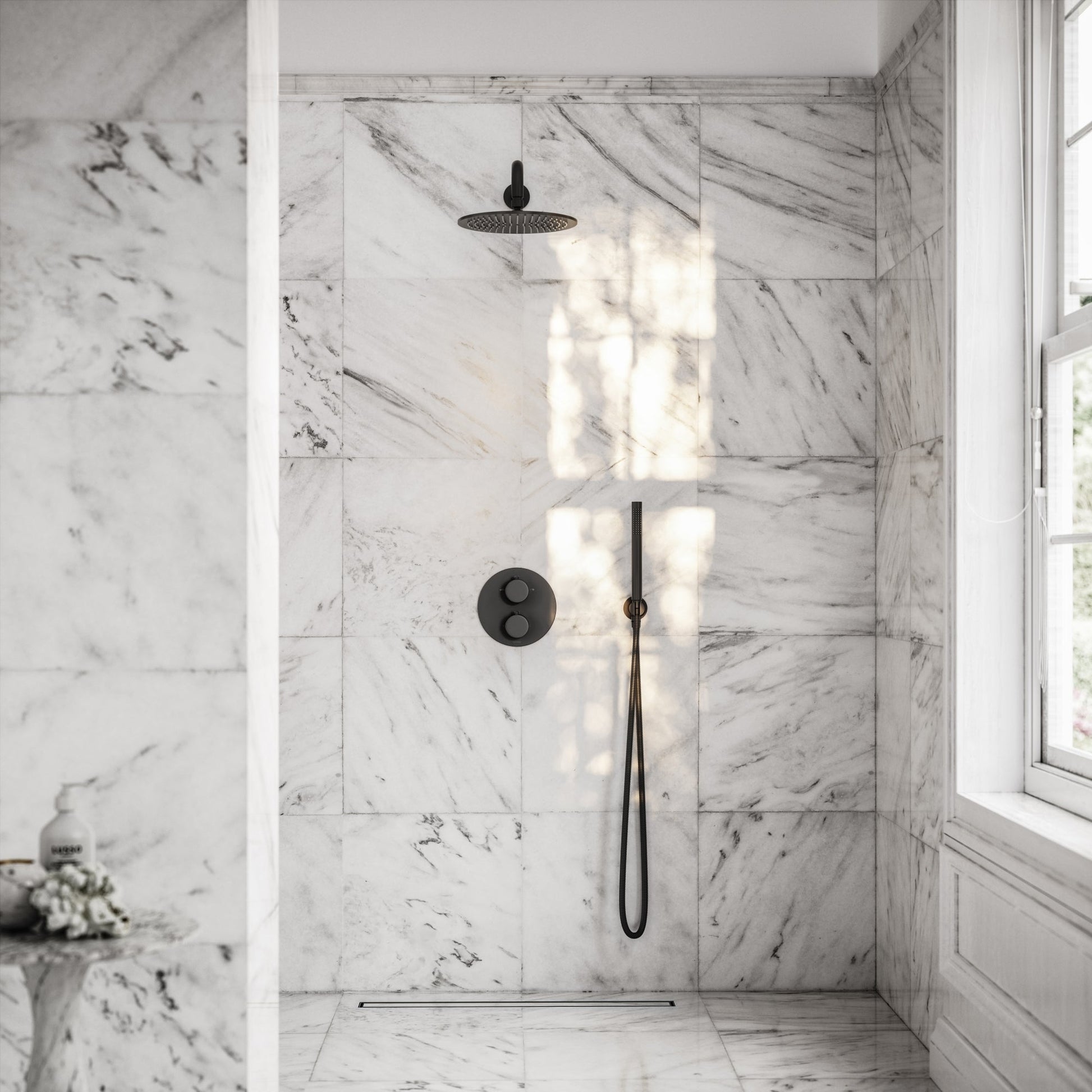Luxe Matte Black Thermostatic Shower with Handheld Shower