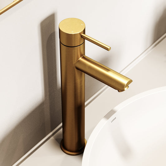 Luxe Monobloc Brushed Gold Basin Tall Mixer Tap