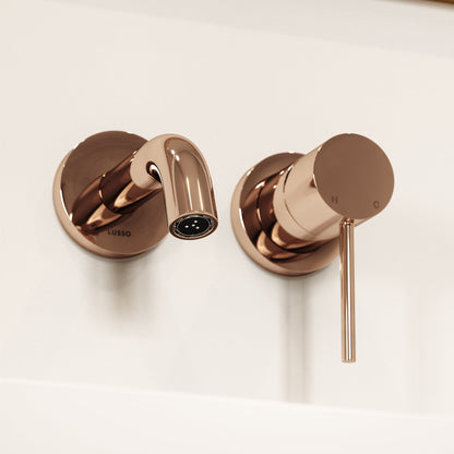 Luxe Rose Gold Short Projection Wall Mounted Basin Mixer Tap