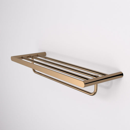 Luxe Rose Gold Towel Shelf With Rail 600mm