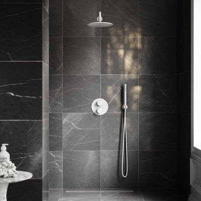 Luxe Silk Matte White Thermostatic Shower with Handheld Shower