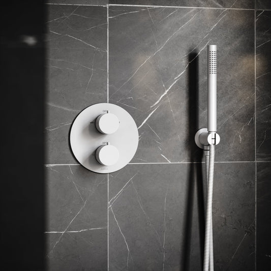 Luxe Silk Matte White Thermostatic Shower with Handheld Shower