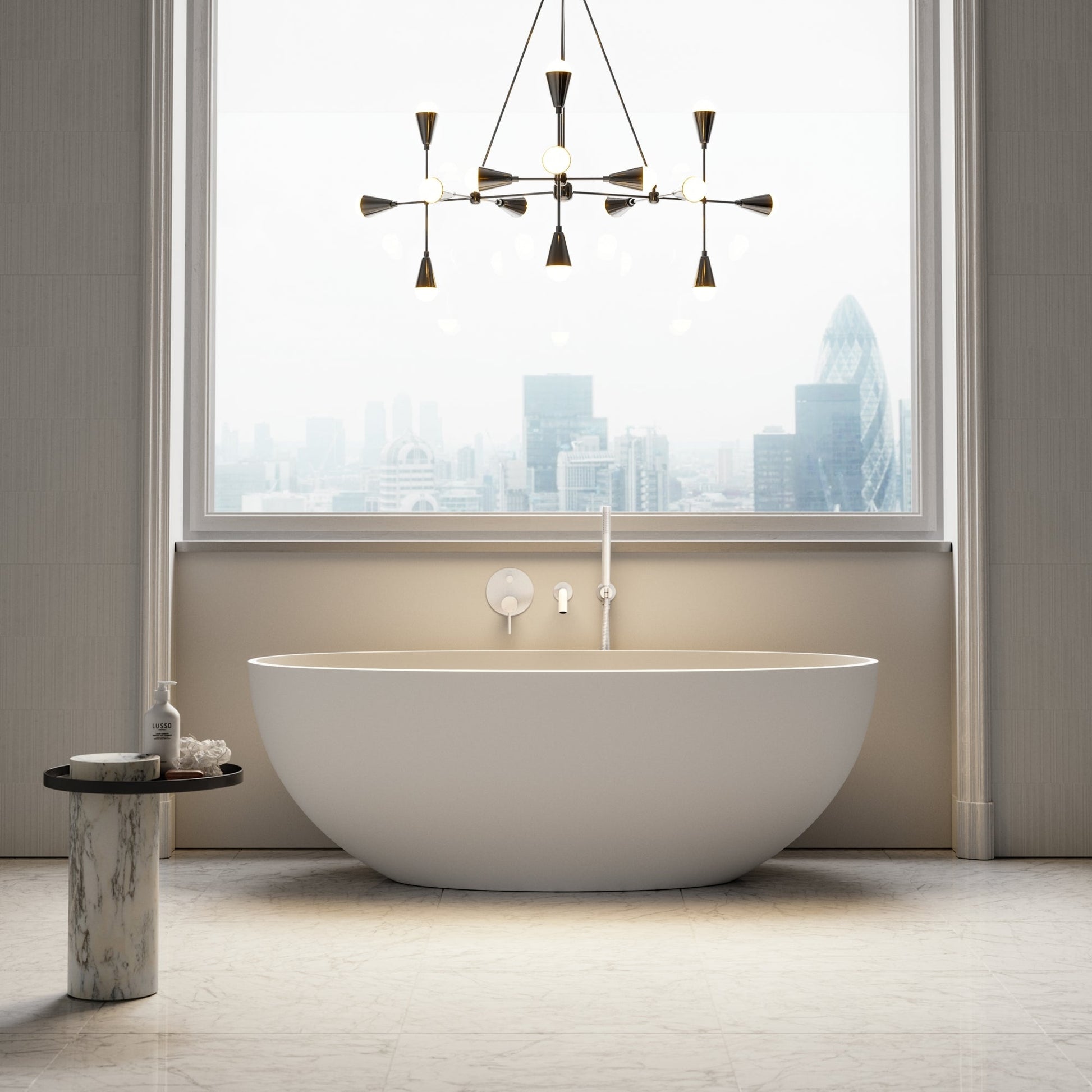 Luxe Silk Matte White Wall Mounted Bath Shower Mixer Tap