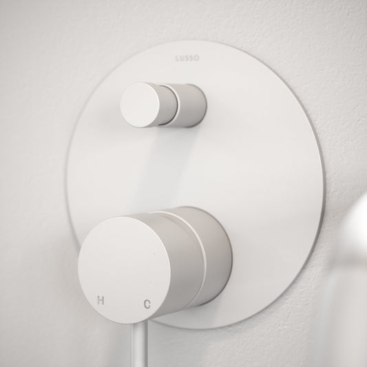 Luxe Silk Matte White Wall Mounted Bath Shower Mixer Tap