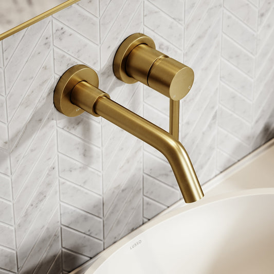 Luxe Wall Mounted Basin Mixer Tap Brushed Gold