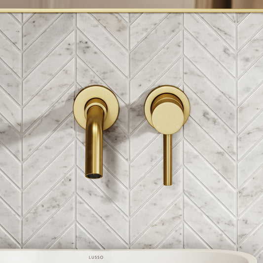 Luxe Wall Mounted Basin Mixer Tap Brushed Gold