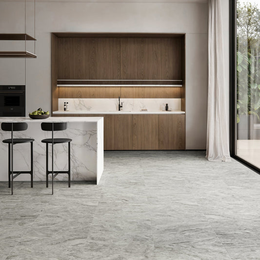 Manzoni Edge Grey Travertine Porcelain Wall or Floor Tile 600 x 600mm