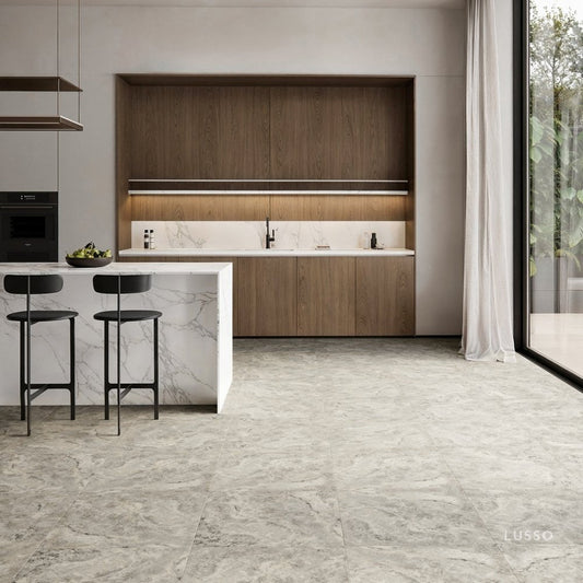 Manzoni Light Taupe Travertine Porcelain Wall or Floor Tile 600 x 600mm