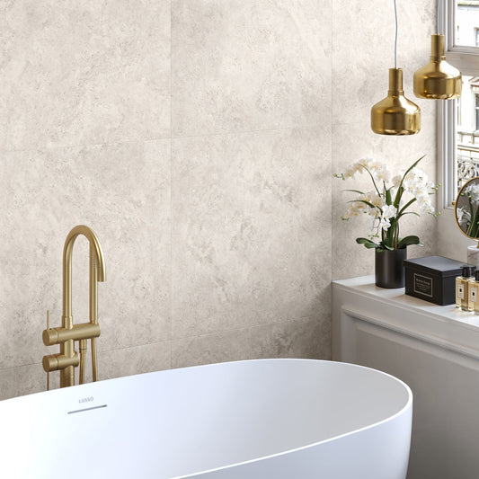 Manzoni Stone Beige Travertine Porcelain Wall or Floor Tile 600 x 600mm