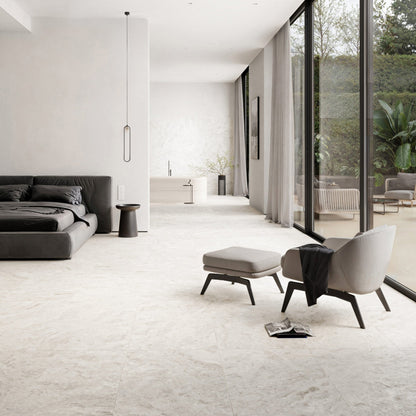 Manzoni White Travertine Porcelain Wall or Floor Tile 1200 x 600mm