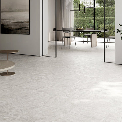 Manzoni White Travertine Porcelain Wall or Floor Tile 600 x 600mm