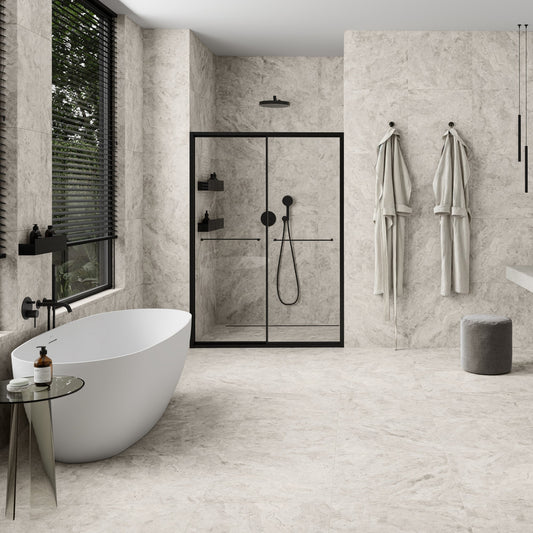Manzoni White Travertine Porcelain Wall or Floor Tile 600 x 600mm