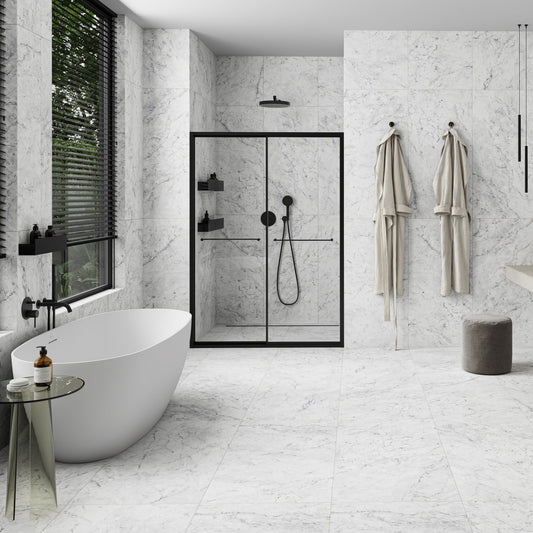 Massa Bianco Carrara Marble Porcelain Wall or Floor Tile 1200 x 600mm