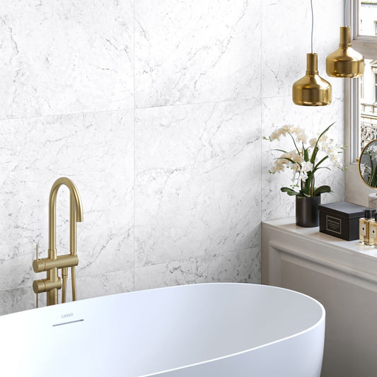 Massa Bianco Carrara Marble Porcelain Wall or Floor Tile 600 x 600mm