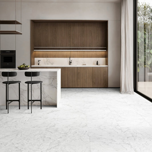 Massa Bianco Carrara Marble Porcelain Wall or Floor Tile 600 x 600mm