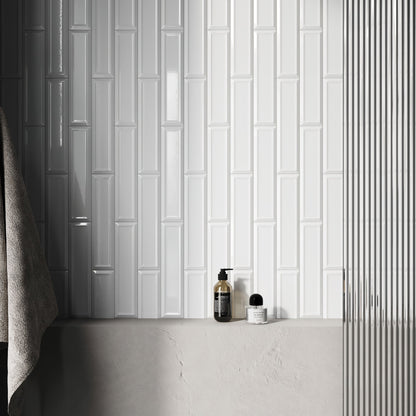 Metro Diamond White Glazed Porcelain Bevelled Wall Tile