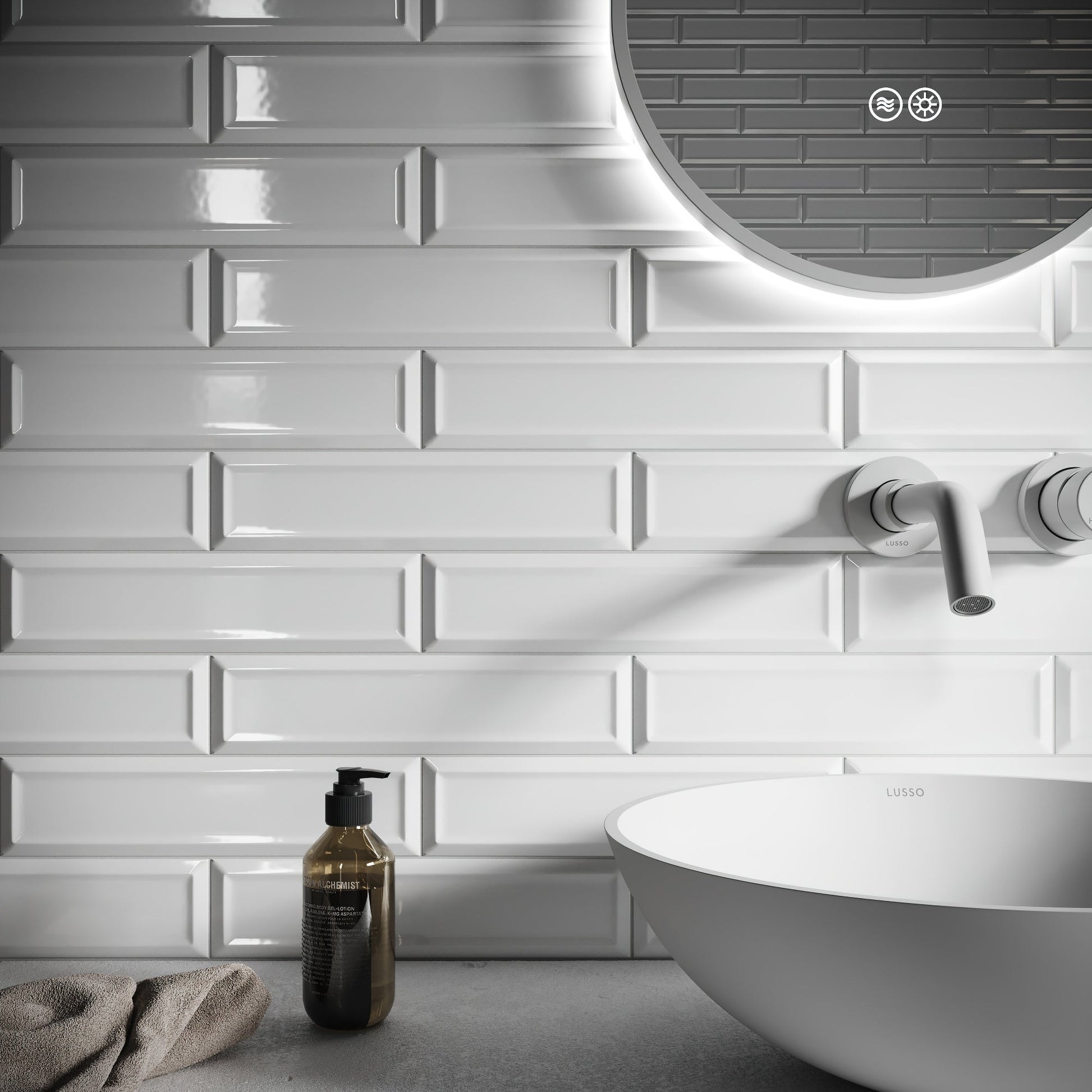 Metro Diamond White Glazed Porcelain Bevelled Wall Tile