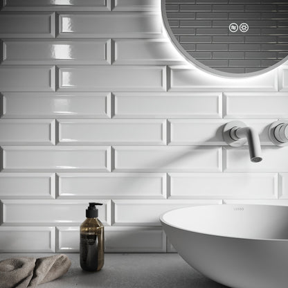 Metro Diamond White Glazed Porcelain Bevelled Wall Tile