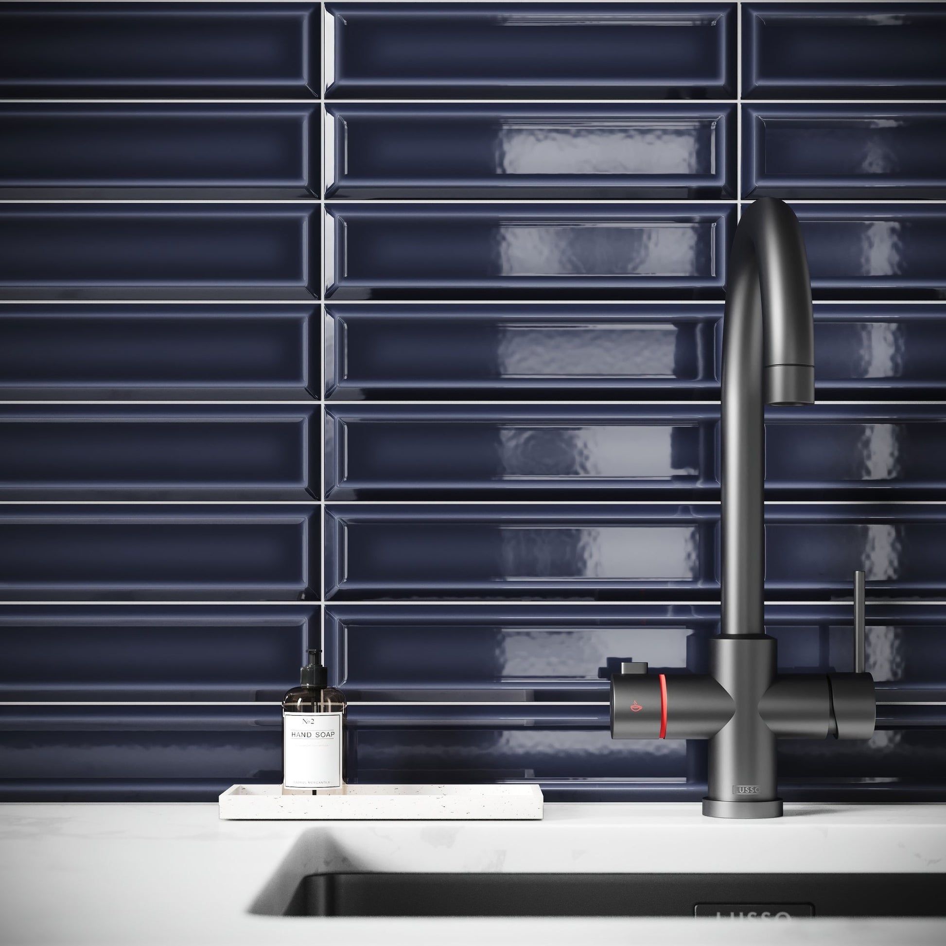Metro Midnight Blue Glazed Porcelain Bevelled Wall Tile