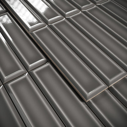 Metro Stirling Grey Glazed Porcelain Bevelled Wall Tile