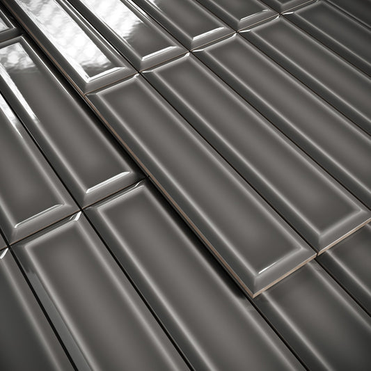 Metro Stirling Grey Glazed Porcelain Bevelled Wall Tile