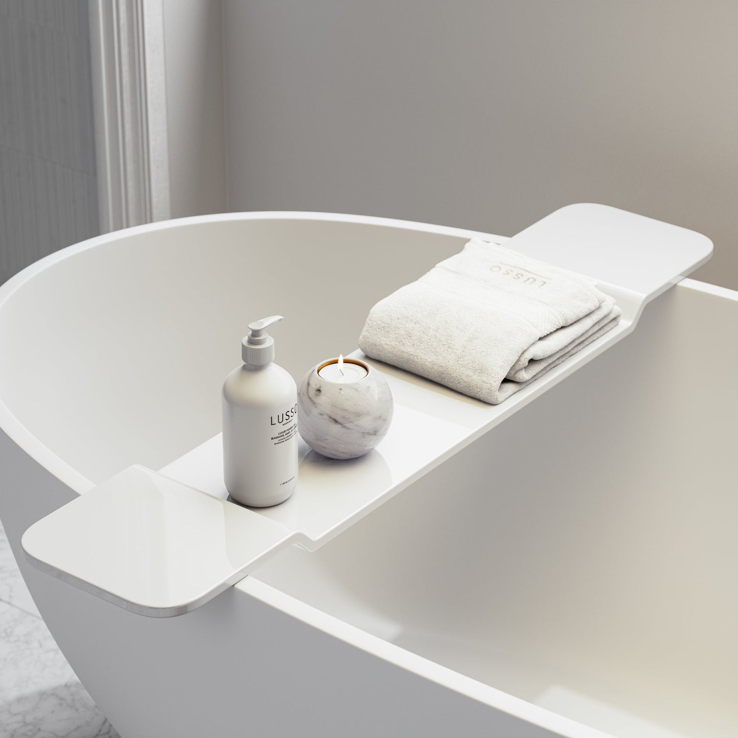 Modern Polished White Stone Bath Caddy