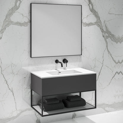 Modus Matte Anthracite Vanity Unit with Black Frame and Stone Basin 900mm