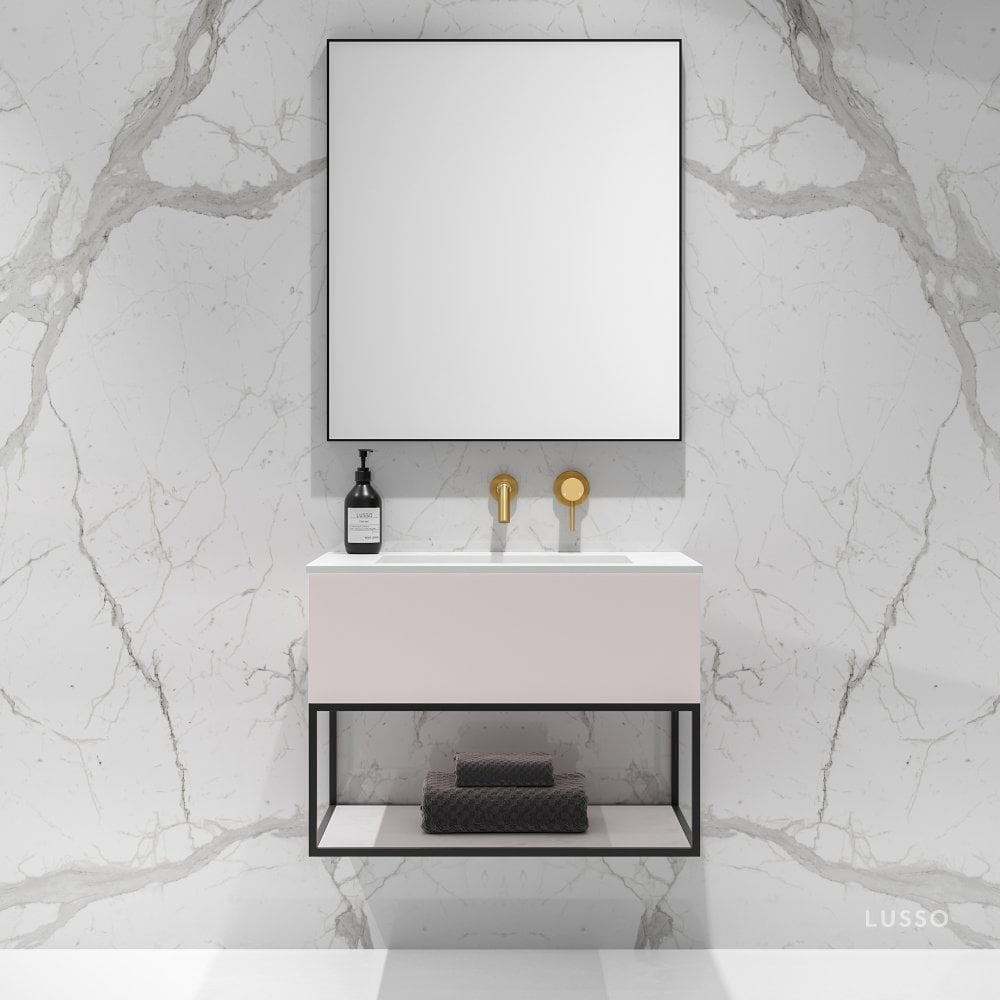 Modus Powder Pink Vanity Unit with Black Frame and Stone Basin 750mm
