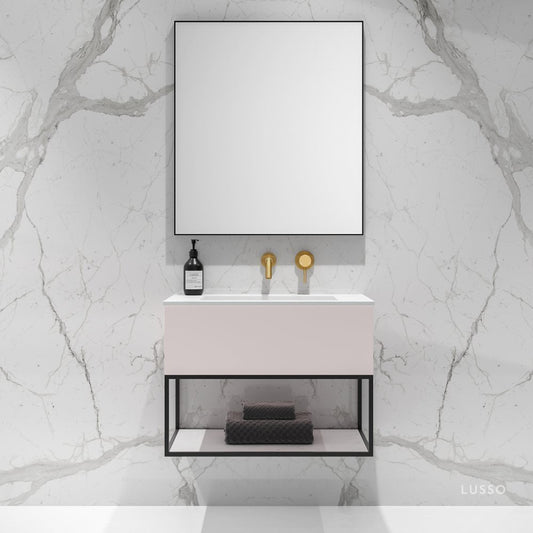 Modus Powder Pink Vanity Unit with Black Frame and Stone Basin 750mm