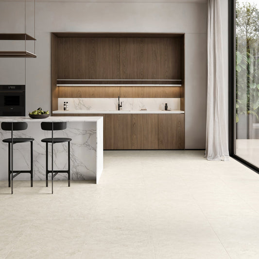 Navona Bianco Ivory Limestone Porcelain Wall or Floor Tile 1200 x 600mm
