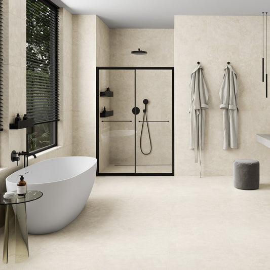 Navona Bianco Ivory Limestone Porcelain Wall or Floor Tile 600 x 600mm