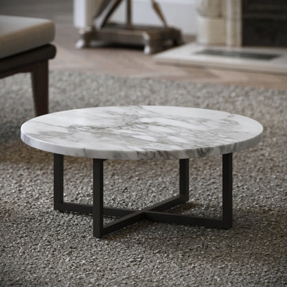Nazzano Arabescato Marble Round Coffee Table with Black Legs