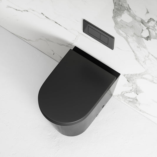 Nera Matte Black Back To Wall Rimless Toilet with Concealed Cistern and Gunmetal Flush Plate