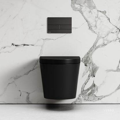 Nera Matte Black Wall Hung Rimless Toilet With Concealed Cistern Frame And Square Flush Plate