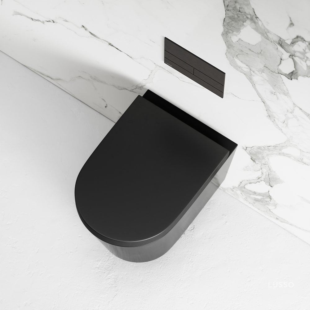 Nera Matte Black Wall Hung Rimless Toilet With Concealed Cistern Frame And Square Flush Plate