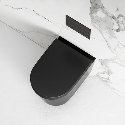 Nera Matte Black Wall Hung Rimless Toilet With Concealed Cistern Frame And Square Flush Plate