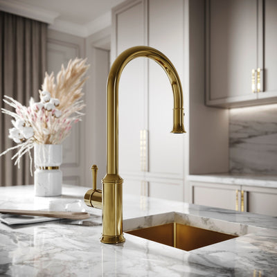 Norton Polished Brass Single Hole Traditional Pull Out Kitchen Tap